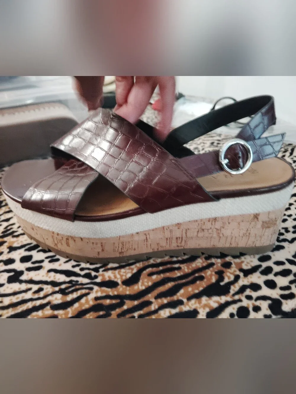 Zara Burgundy Crisscross Platform Slingback Sandals 9/Euro40